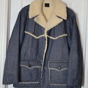 Mens Vintage Sears Roebucks Western Denim Jean & Sherpa Wool Jacket Coat 46R